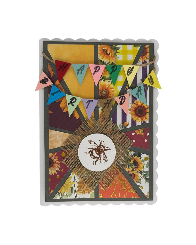 Rustic "Bee Collection" Birthday Card – Sunflowers &amp; Hessian