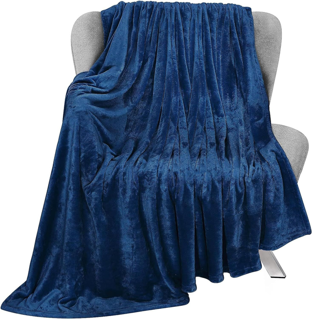 Bedbric Blue Blanket &amp; Throws for Sofas Large - 400 GSM Cozy Navy Throws for Sofas - Soft &amp; Durable Navy Throws for Sofas, Beds &amp; Couch. 