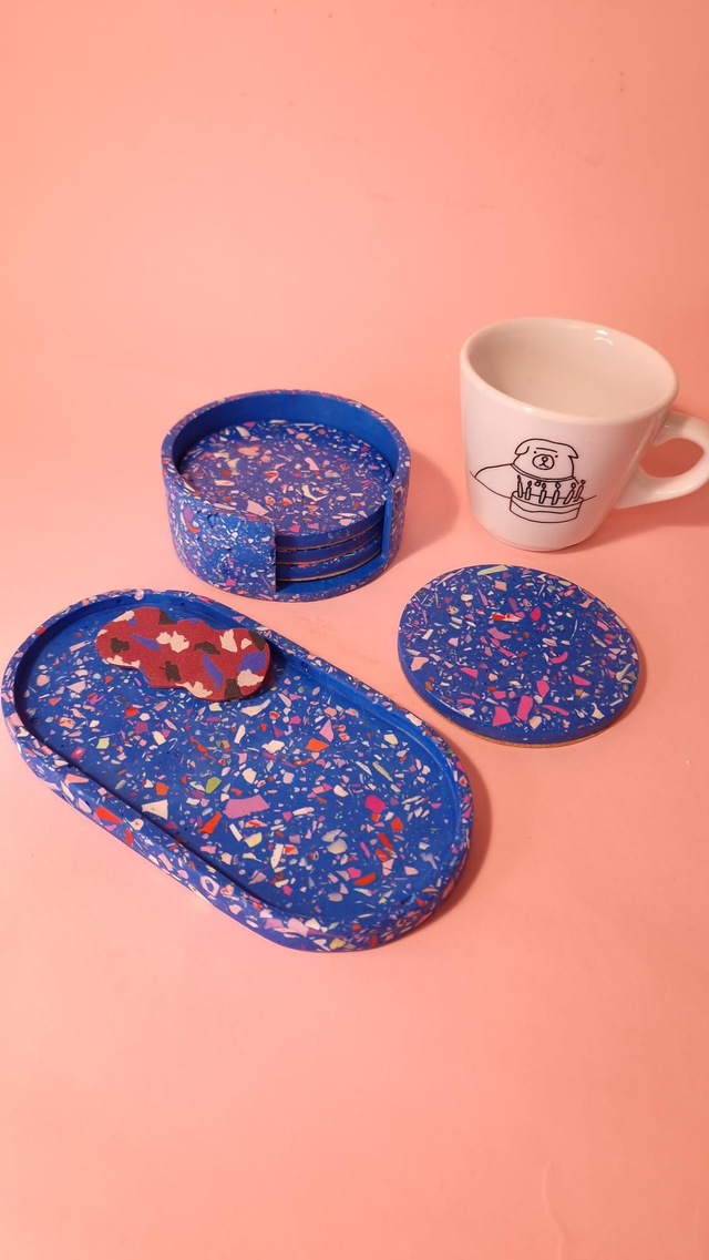 Taca owalna, lastryko, owalna podstawka na akcesoria, niebieska