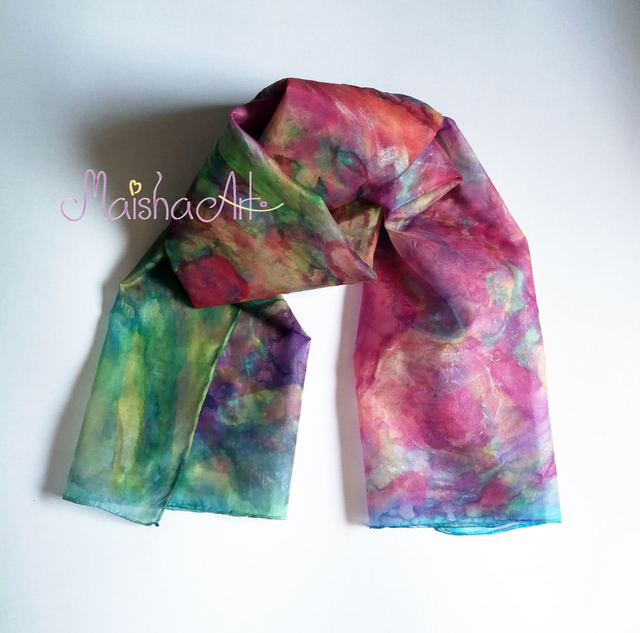 Unikaten, Ročno poslikan Svilen Šal, Angel & Drevo & Vrtnice