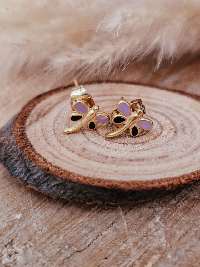 Boucles d'oreilles puces "Libellules" - Modèle violet