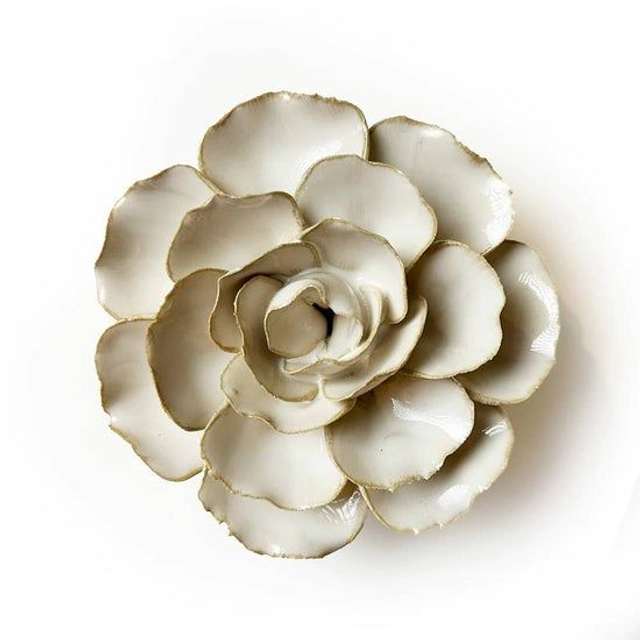 COASTAL WHITE CERAMIC FLOWER - ivory ranunculus