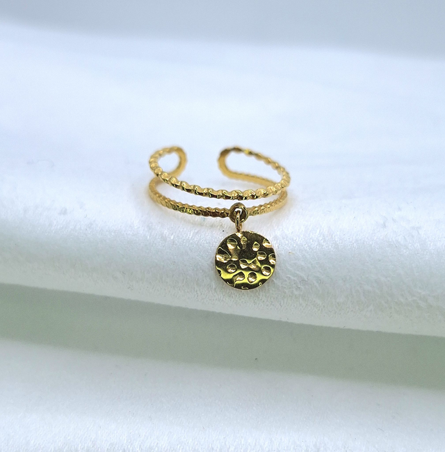 Vicenta-Anneau Double Torsadé et Médaille Martelée