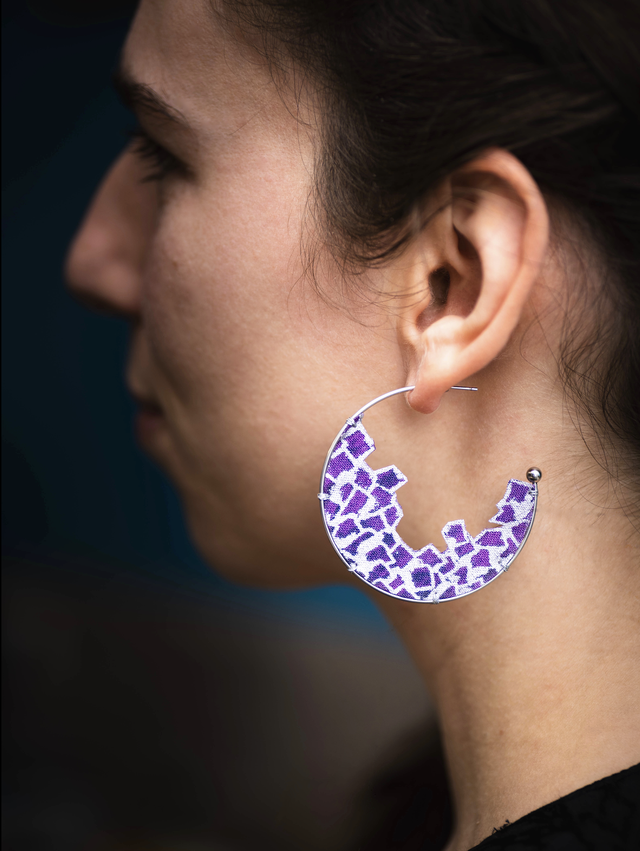 Eclipse d'Argent- Créoles en tissu et acier inox