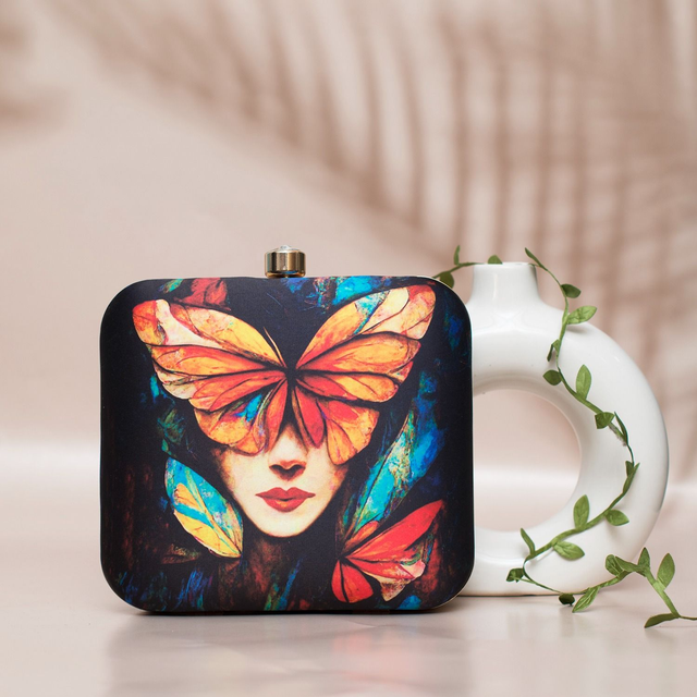 Woman Portrait Printed Clutch Bag- 7x6.5