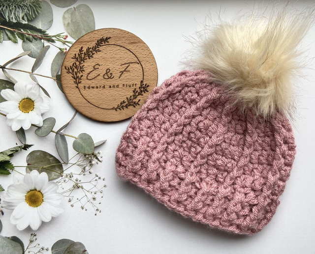 Handmade hat. Crochet hat in a beautiful pale rose colour. Baby size 3 - 6 months. 