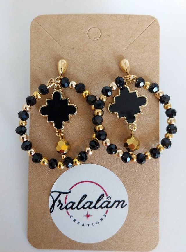 ✨Boucles d’oreilles &quot;créoles trèfles émaillés noirs&quot;✨