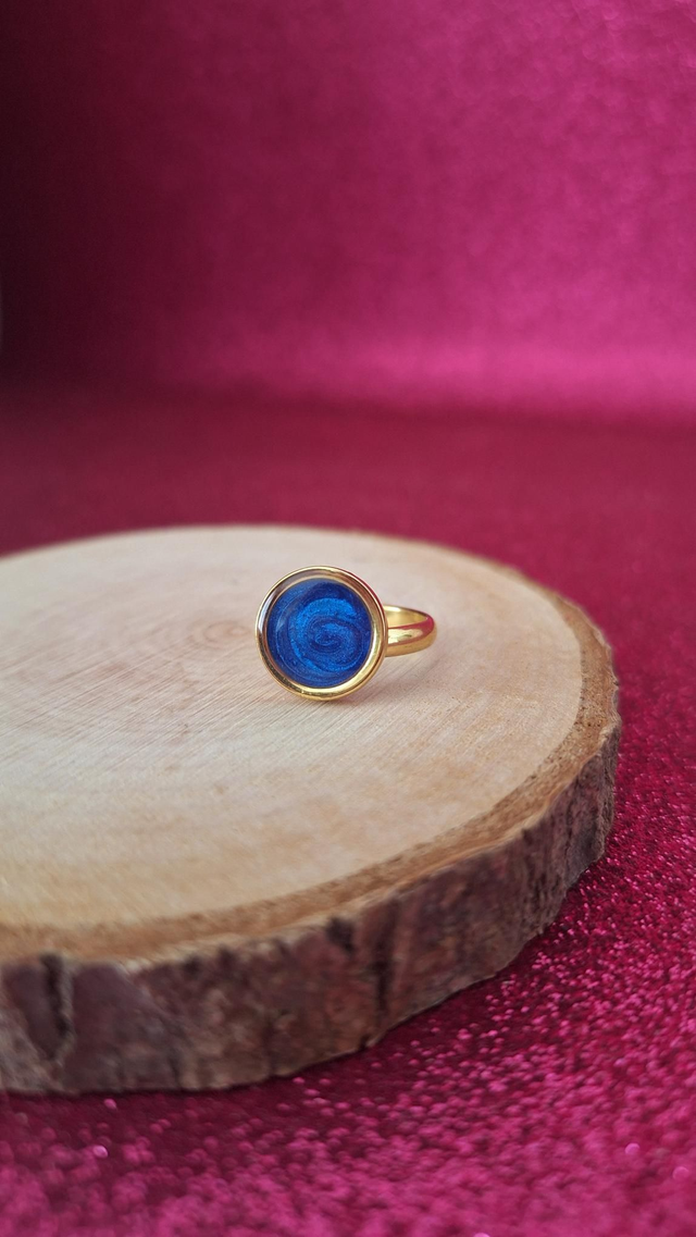 Bague ajustable dorée rond bleu