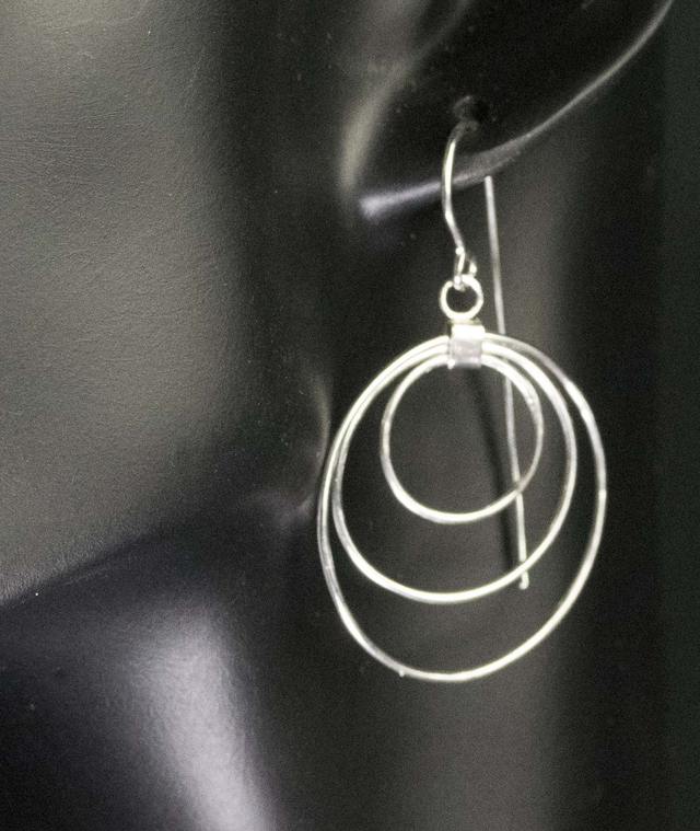Silver Triple Hoop Drop Earrings