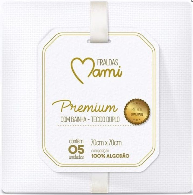 Fralda Premium Mami C/ Bainha para Bebê 70cm X 70cm Contém 05 Un