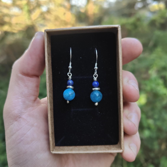Boucles d&#039;oreilles &quot;Harmonie&quot; Double : Apatite et Lapis Lazuli