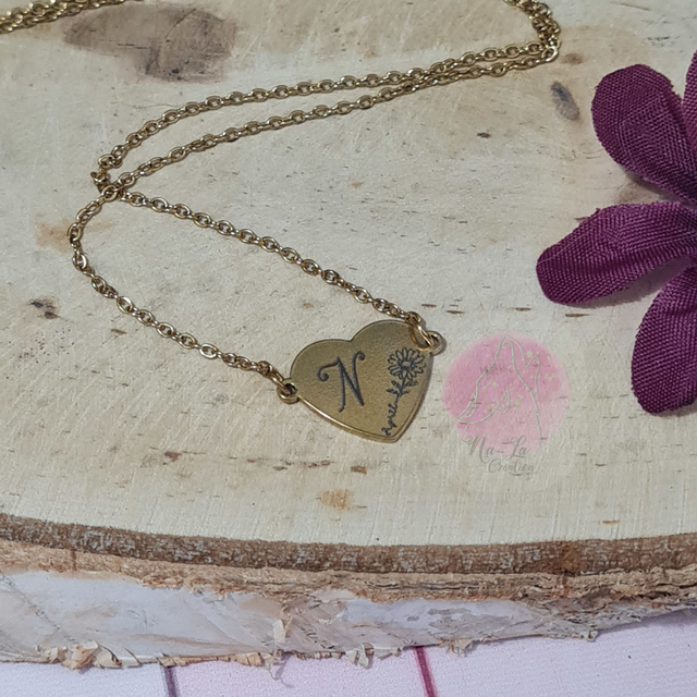 Collier "Coeur" Initial et fleur de naissance