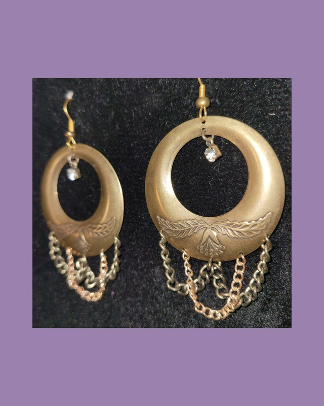 Bronze &amp; Gold Chain Pendant Earrings