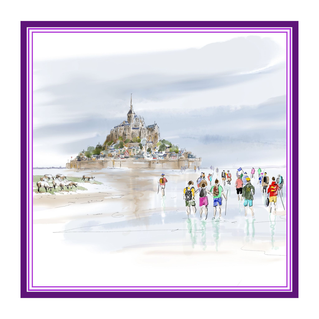 Carré de satin 70x70, thème «Mont St Michel» 