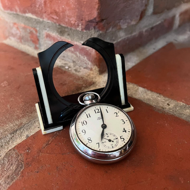 1930’s Bakelite Art Deco Period Pocket Watch Holder And Smiths Empire Pocket Watch