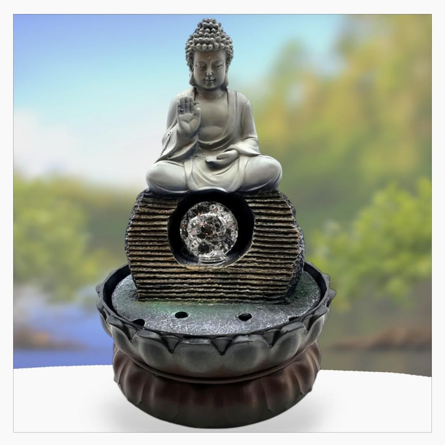 "Bouddha salueur assis" - Fontaine en résine 28 cm 