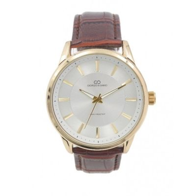 Montre Giorgio &amp; Dario homme, boitier acier doré, étanche et son bracelet cuir marron