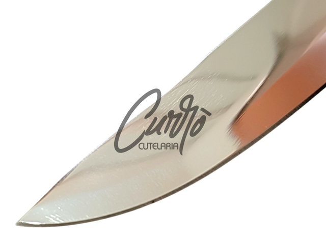 Conjunto Faca Chaira Garfo Elmo Cabo Resina Tipo Madeira Chifre 8"