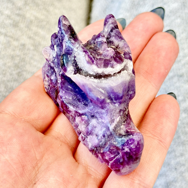 Purple druzy fluorite dragon head