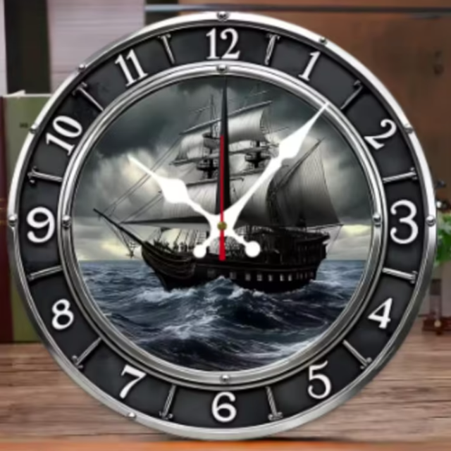 Ronde wandklok van hout Vintage houten schip (25cm)