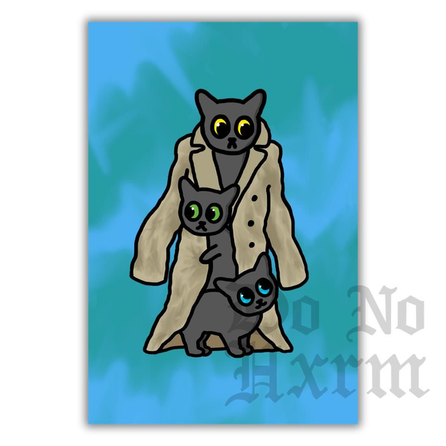 Three Cats In A Trench Coat Art Print (6x4)
