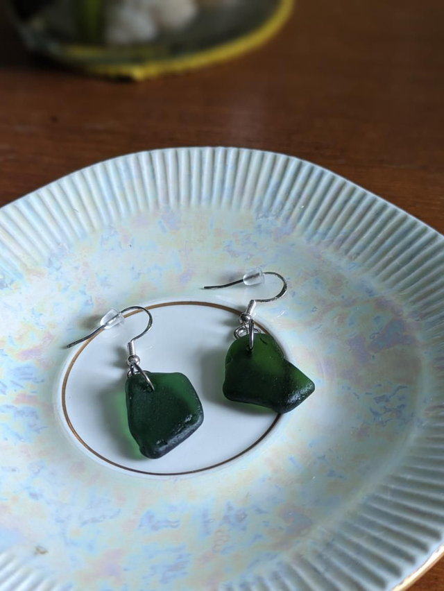 Green sea glass drop earrings 