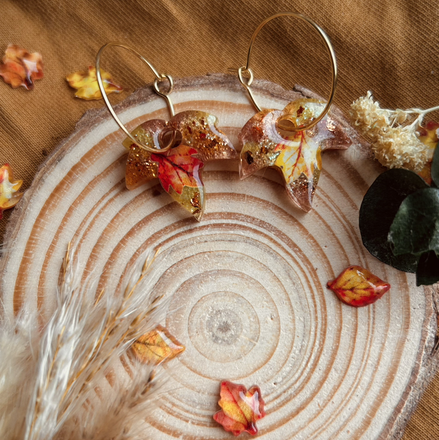 Autumnal Ivy Leaf Hoop Earrings Gold Plated