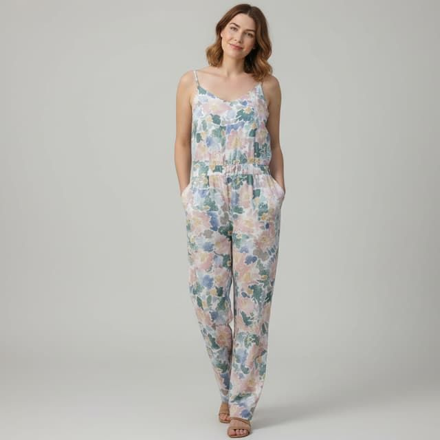 Combinaison Pantalon Emma Ella - Imprimé Floral Pastel et Dos Nu Noué