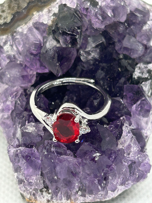 bague fine réglable en argent 925 avec rubis