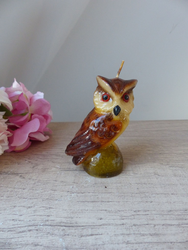 Vintage bougie animal hibou chouette Italie, Figurine hibou en cire, Bougie thème animaux de la forêt, décoration d&#039;intérieur, cadeau ami
