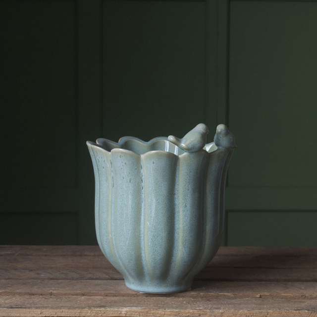 Fluted Pot with Birds