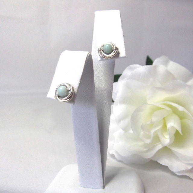 Amazonite gemstone Russian wedding ring style stud earrings with recycled silver 