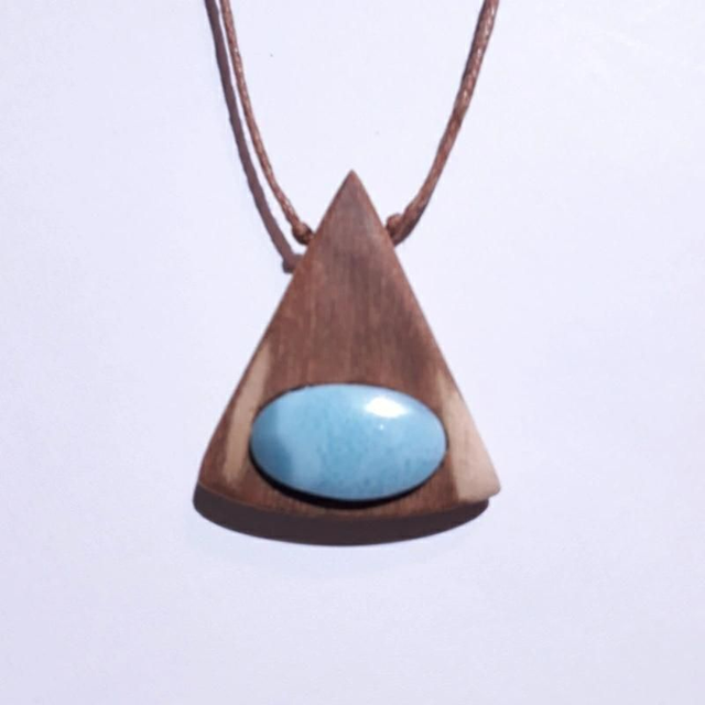 Larimar Necklace With Hand Carved Palo Santo Wood 