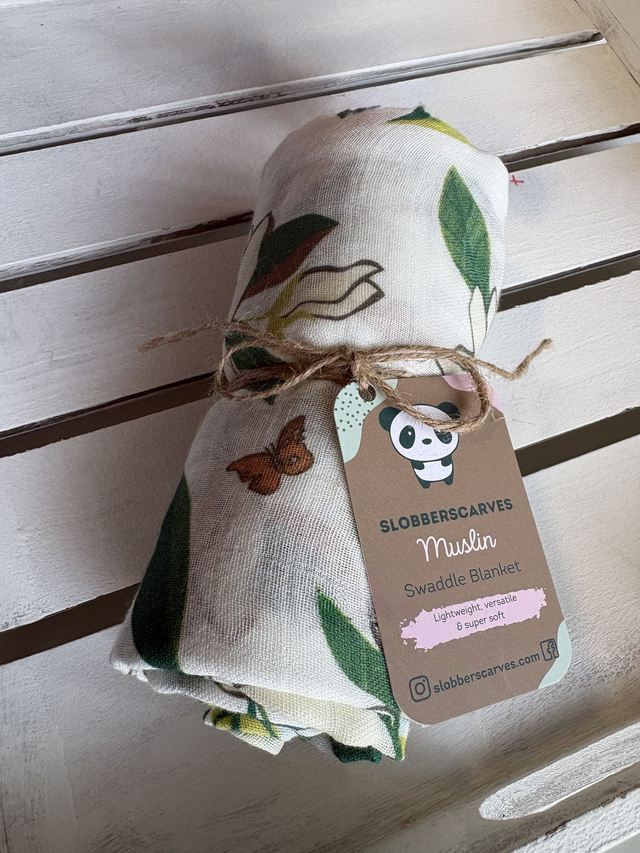 Flowers &amp; Butterflies Bamboo Muslin Swaddle Blanket  
