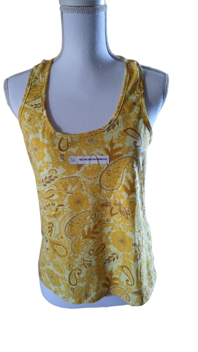 Débardeur jaune fleuri taille S (Pacifika)