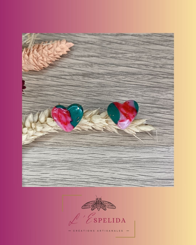 Sweeties coeurs marbrés rouges, verts et feuilles d'or