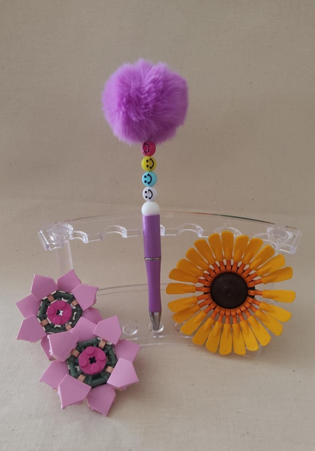 Stylo pailleté violet perle smiley