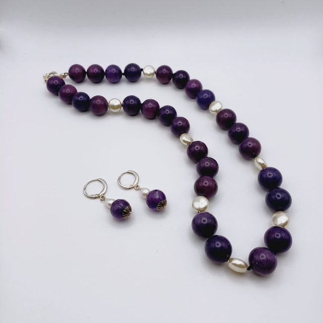 Radice di Zaffiro e Perle piatte + orecchini 