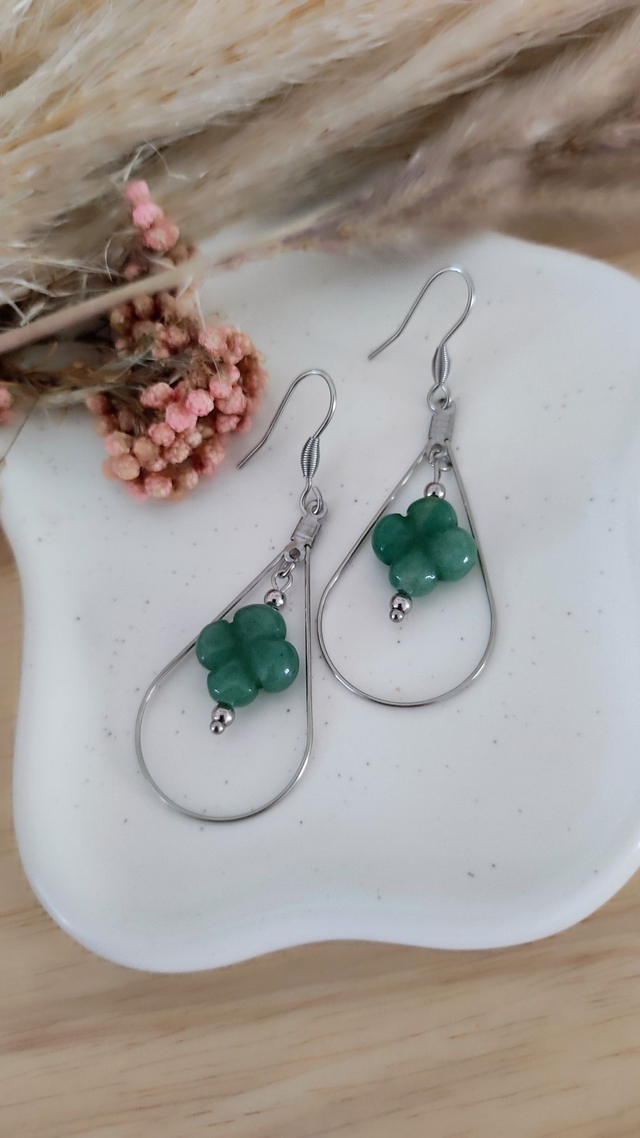 Boucles d'oreilles Trèfle Aventurine verte