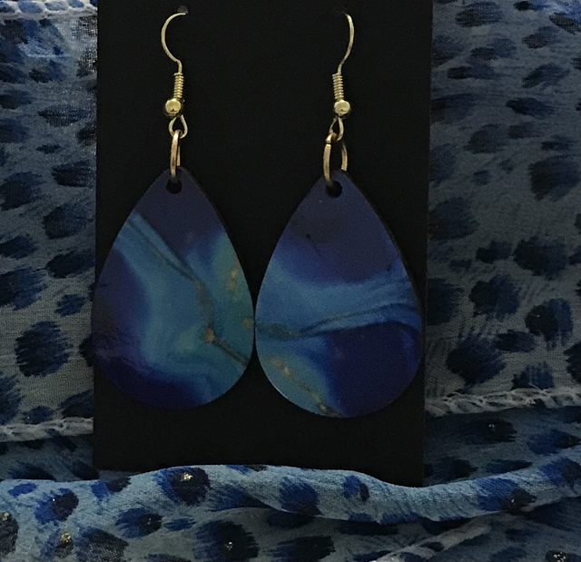 Blue Wood Earrings- Mixed - MSDE84