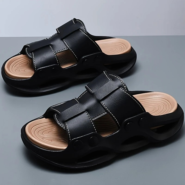Men's Black EVA Slip-On Sandals with Strap Detail