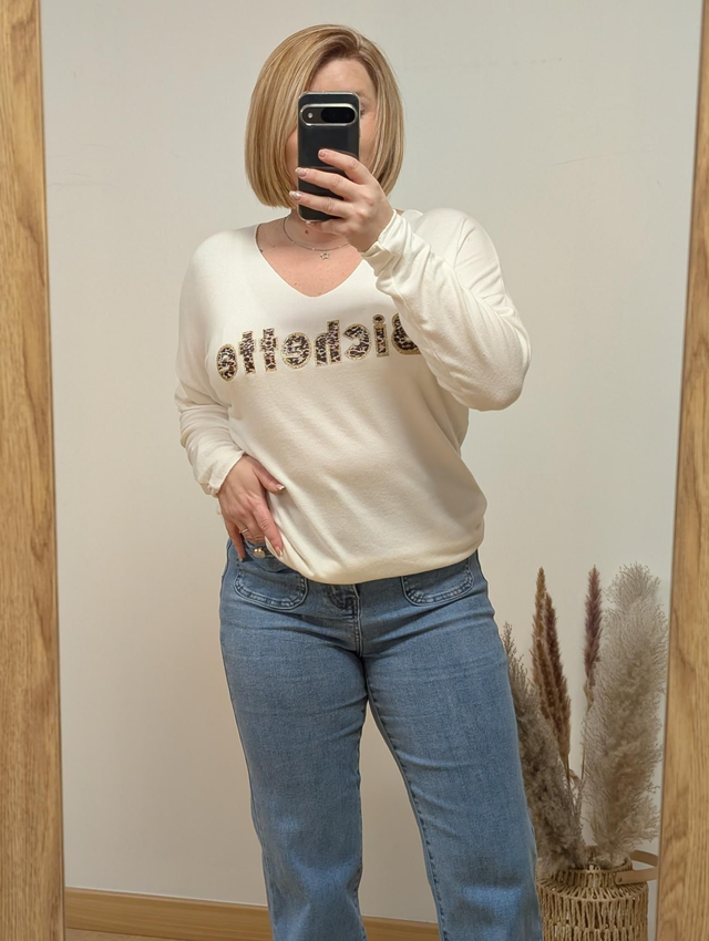 Ref P022 Pull Bichette blanc