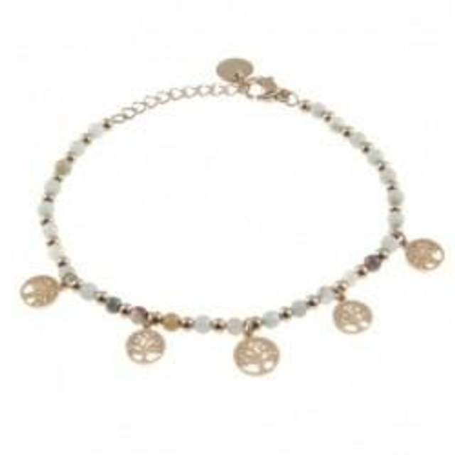 Bracciale donna con pietre naturali bijoux e charms a quadrifoglio ad albero della vita