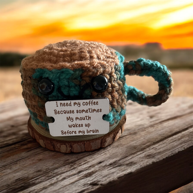 Crocheted positive pal (coffee cup brain)