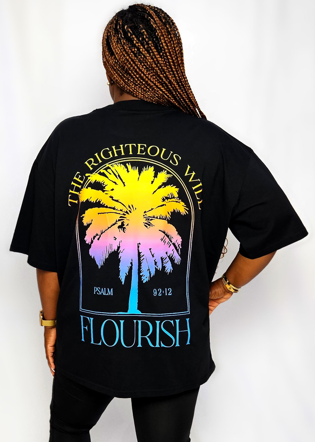 The Black Tropical Palm Tree Tee - Psalm 92:12 [Oversized]