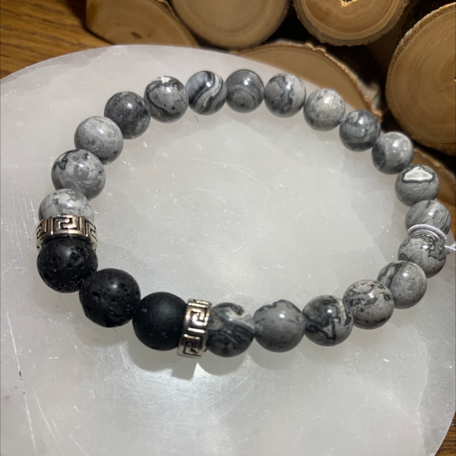 Jaspe gris et pierre de lave 