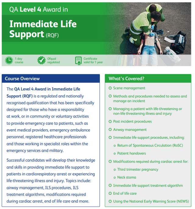 Level 4 Award In Immediate Life Support Course