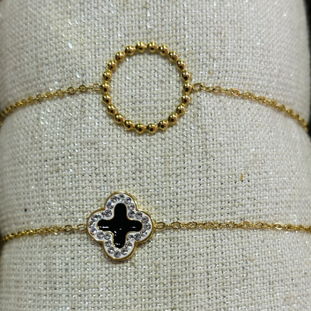 Bracelet acier anneau perlé