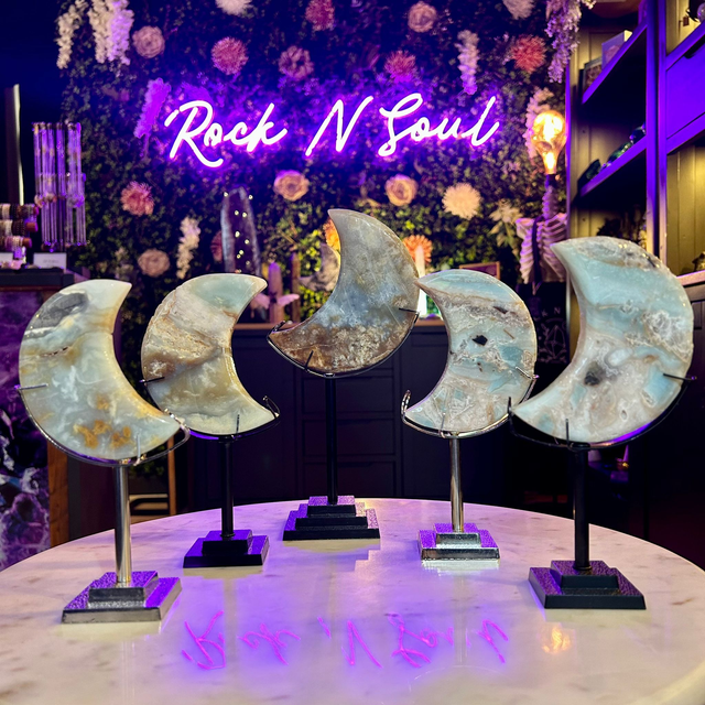 Caribbean Calcite Moons with Stand