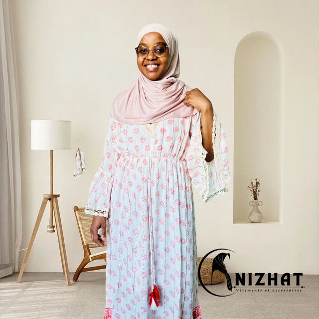 Robe floral rouge- manches longue
